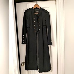Bebe black winter coat, long, button down, size xs